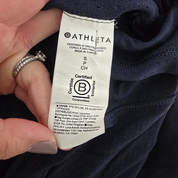 Athleta Navy Blue Perforated Hooded Athleisure Top Womens Small - Picture 3 of 10